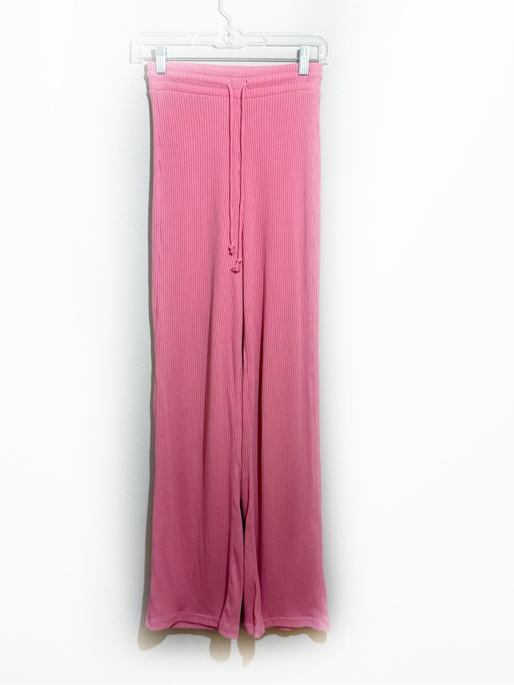 Zara Ribbed Drawstring Candy Pink Wide Leg Lounge Pants High Rise
